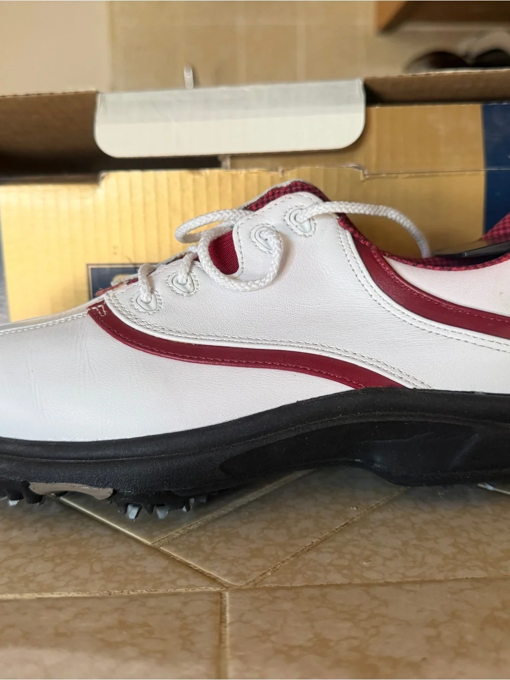 NIB-FOOTJOY- Women's White and Maroon Golf Shoe - Lace-Up Comfort-8M